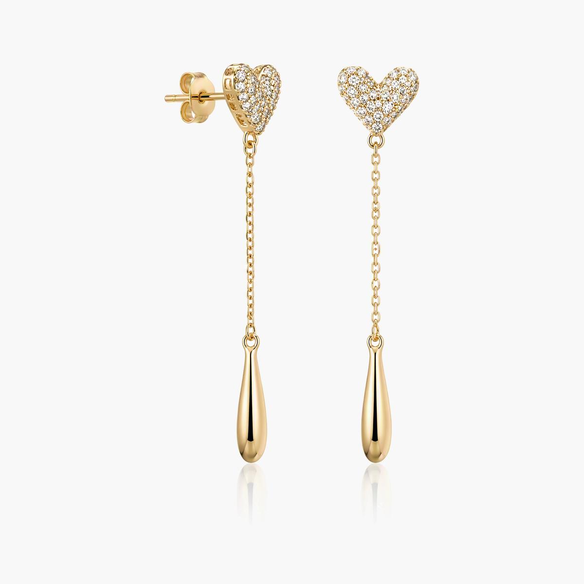 Dainty Paved Heart Drop Earrings