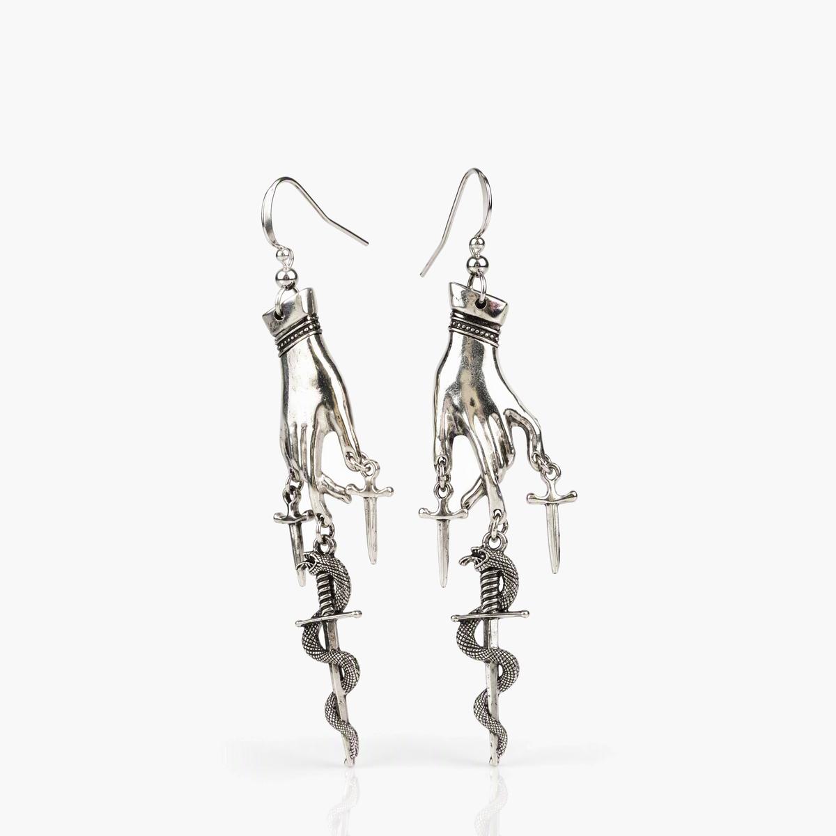 Gothic Hand Sword Snake Drop Earrings