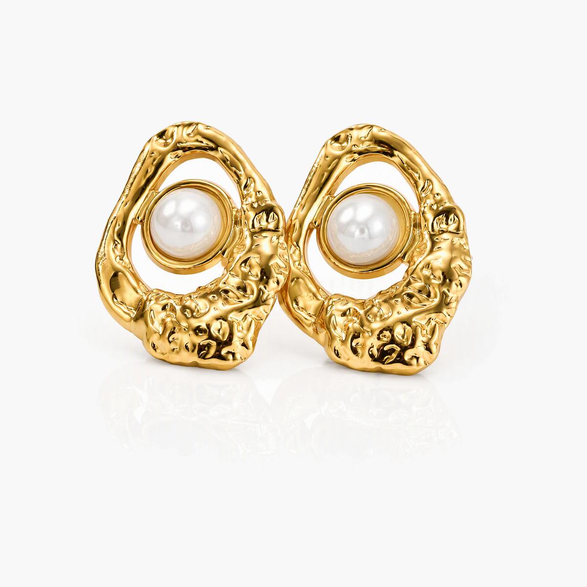 Heart Spiral Oval Pearl Stud Earrings