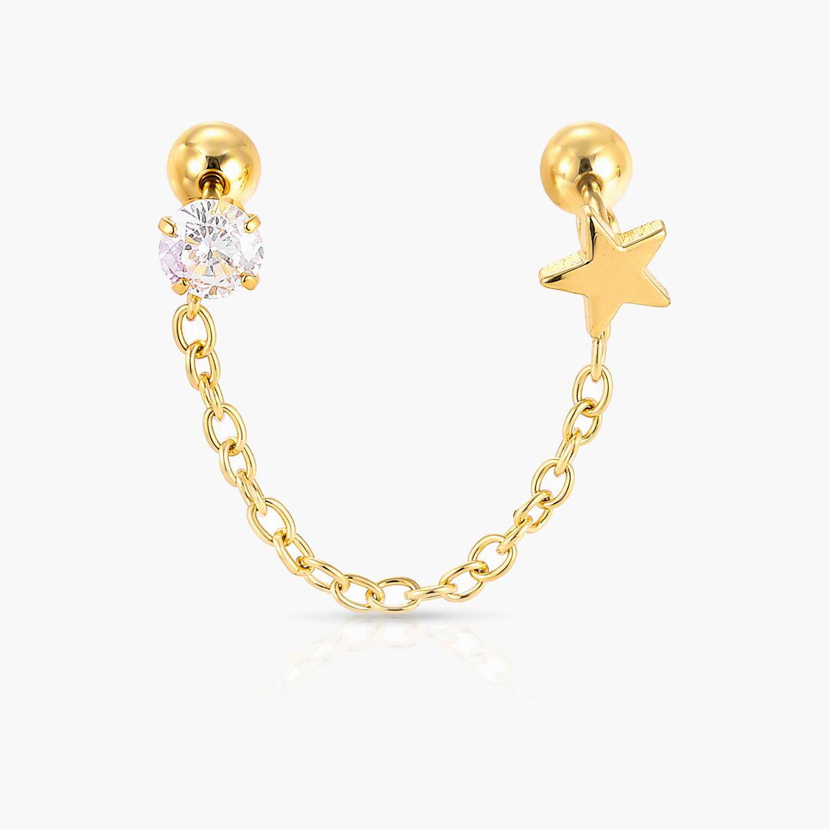 Dainty Star and Heart Chain Earring