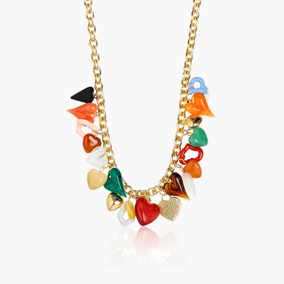 Trendy Multicolor Heart Charm Necklace
