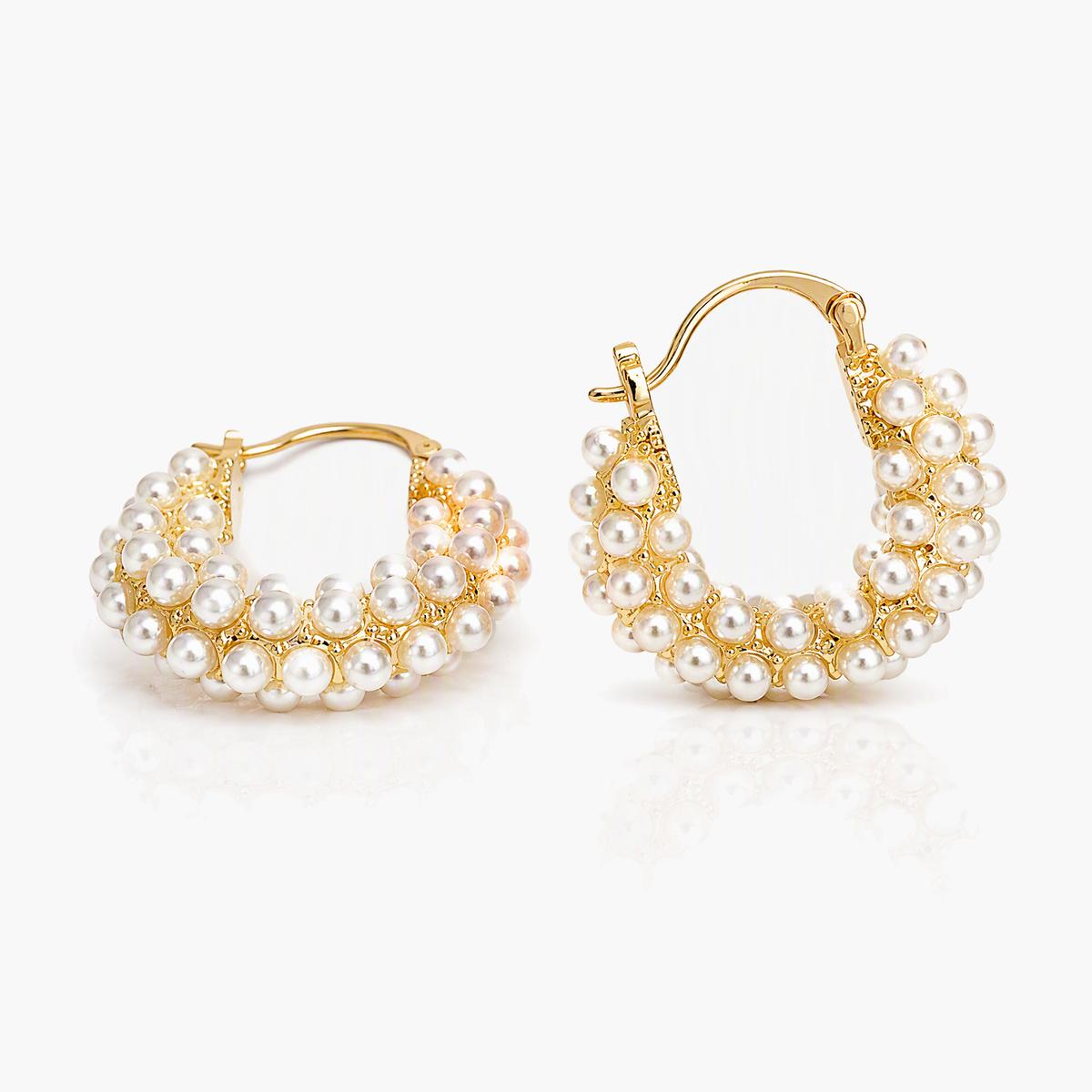 Elegant Multi-Row Pearl Hoop Earrings