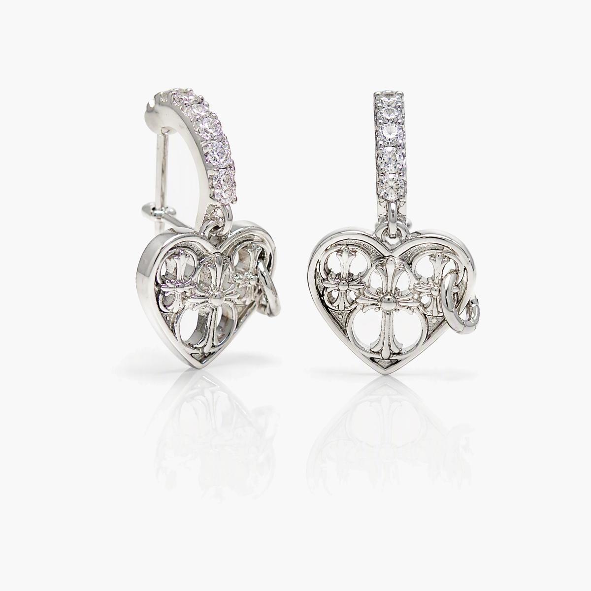 Vintage Heart Charm Huggie Earrings