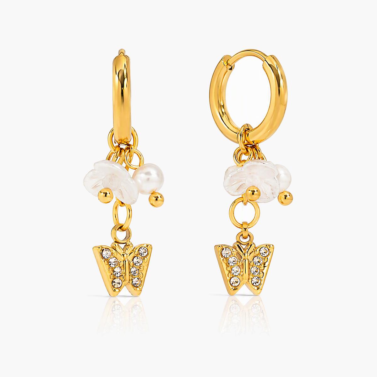 Dainty Butterfly Pearl Huggie Earrings