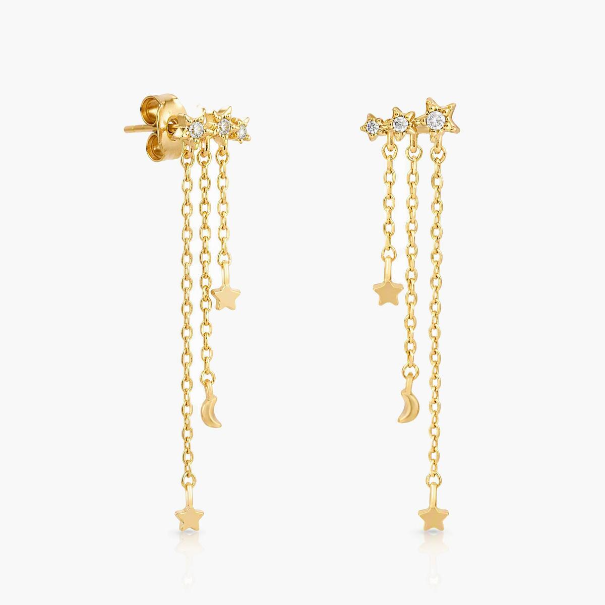 Dainty Star Moon Chain Tassel Earrings