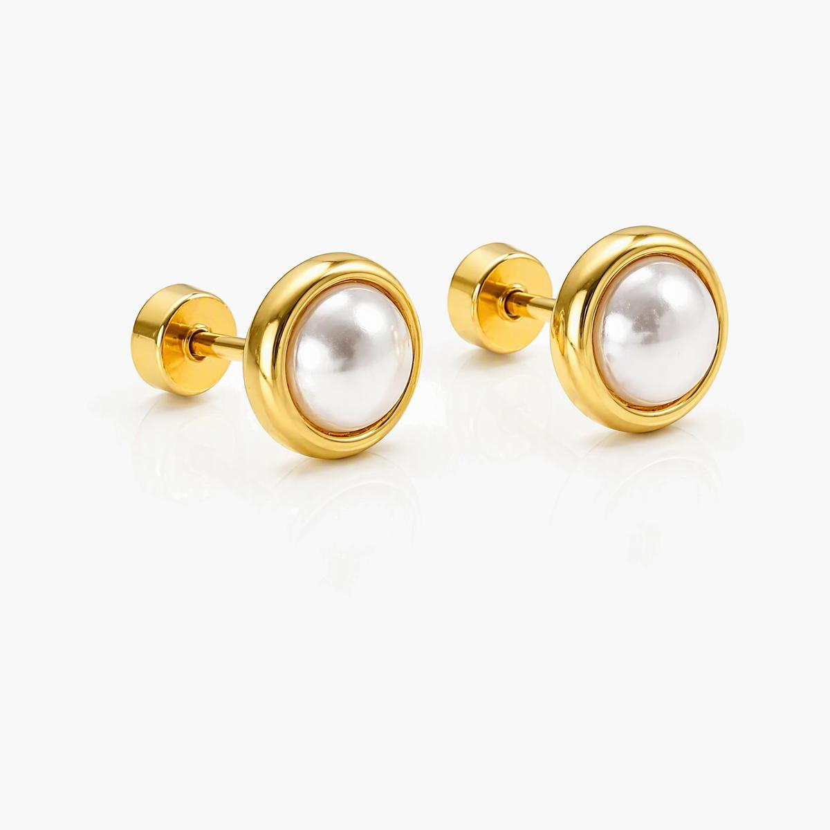 Minimalist Pearl Bezel Stud Earrings