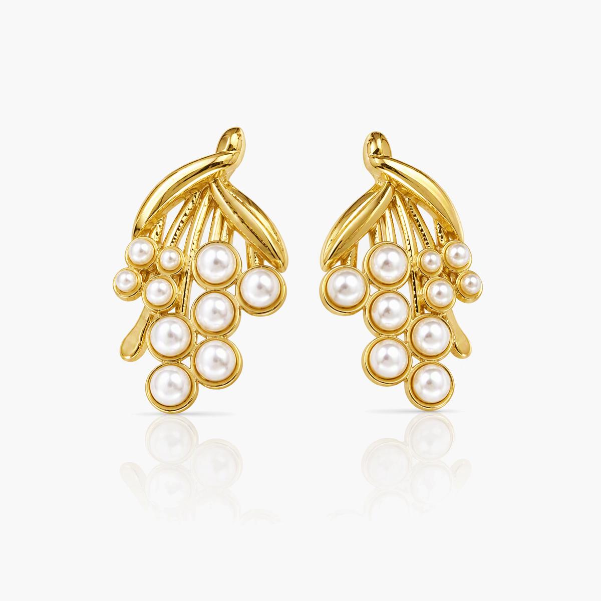 Leaf Branch Pearl Cluster Earrings