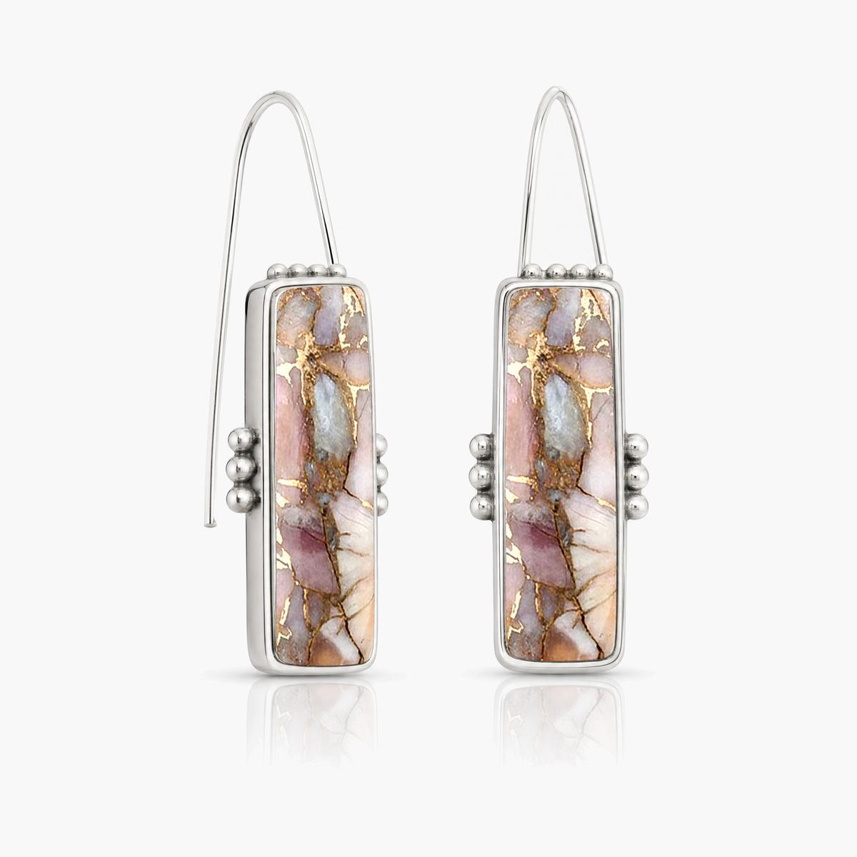 Rectangular Beaded Wire Earrings