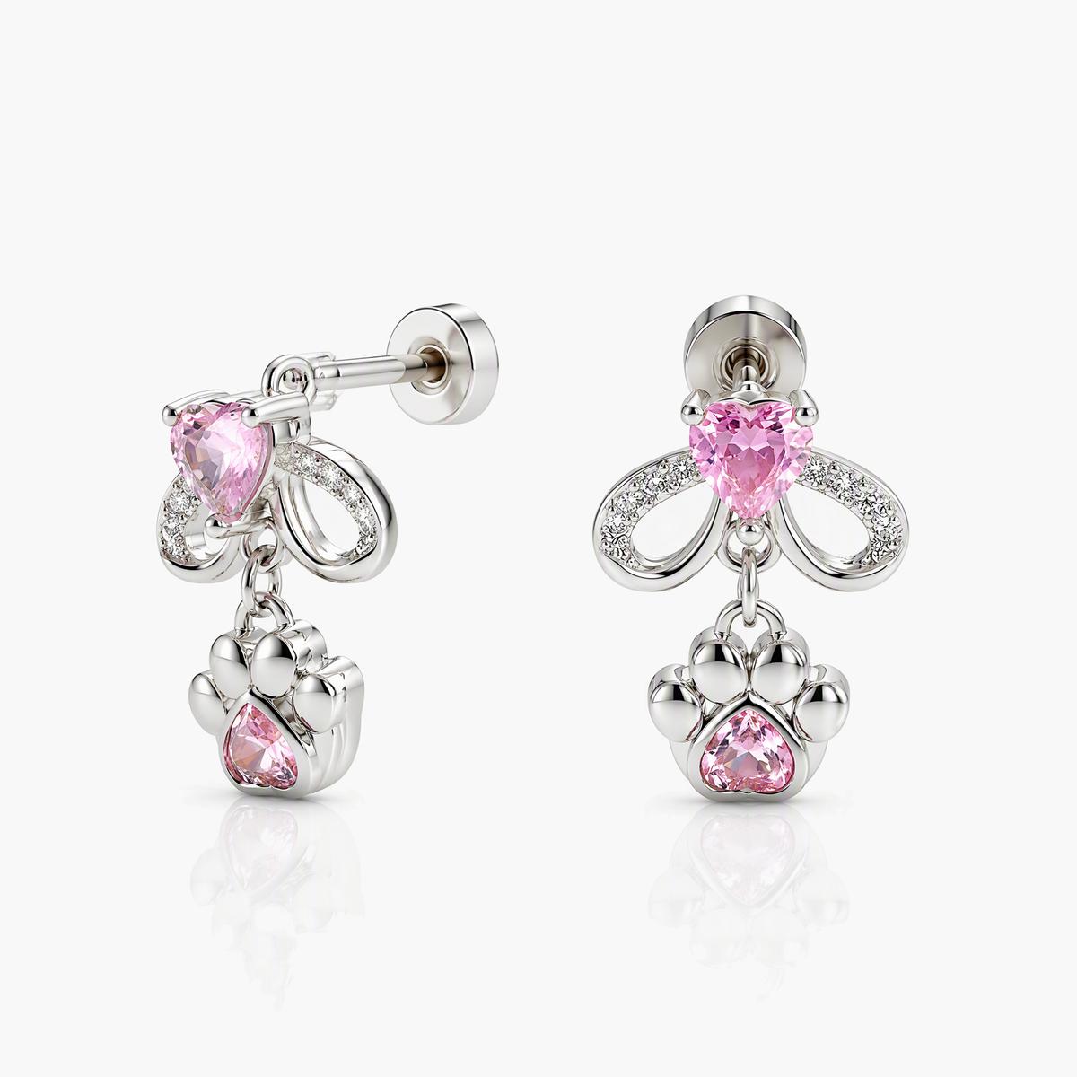 Cute Bow & Paw Drop Earrings