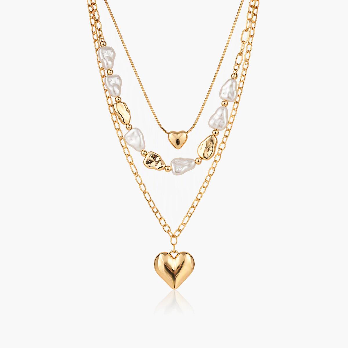 Trendy Heart & Pearl Layered Necklace