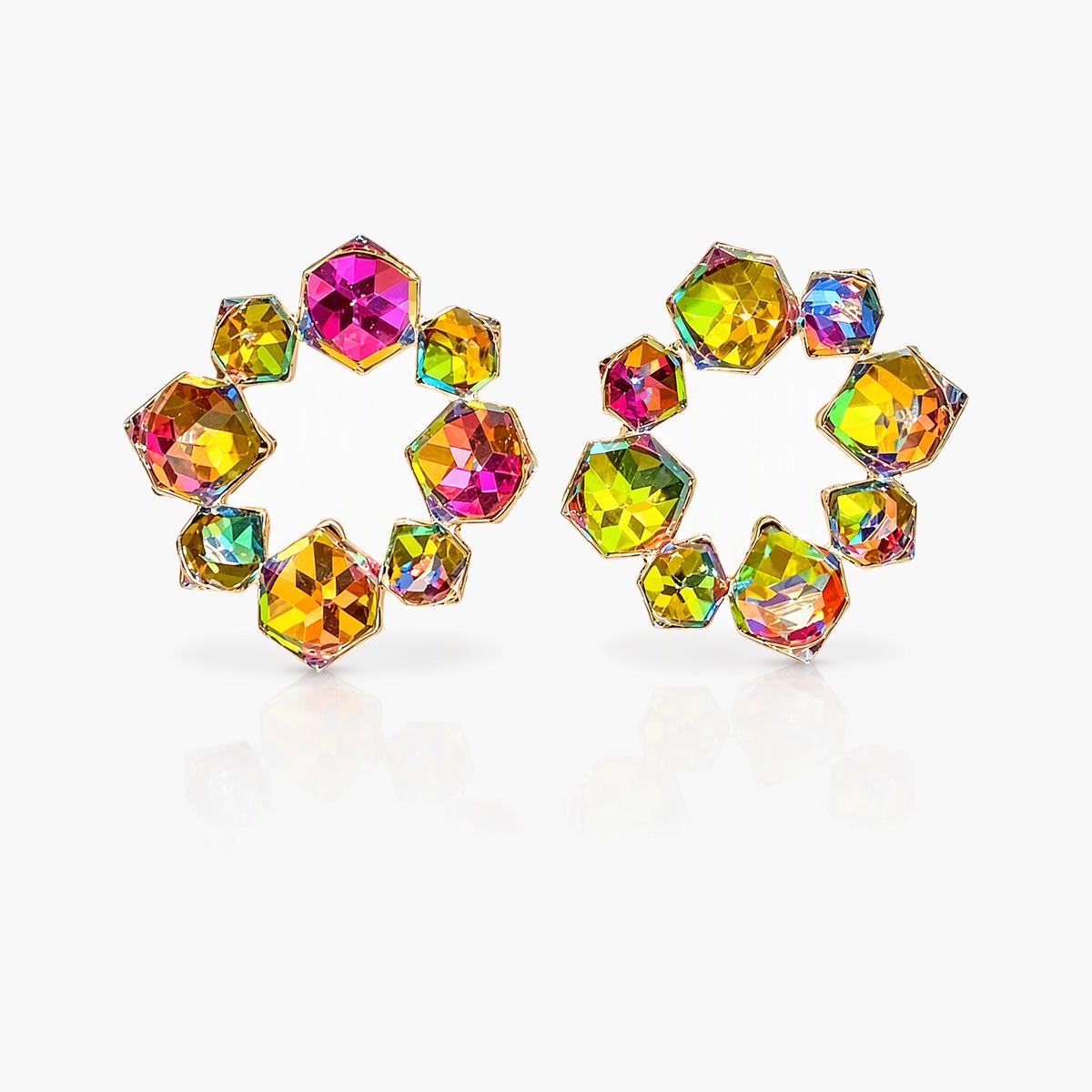 Trendy Hexagonal Stone Hoop Earrings