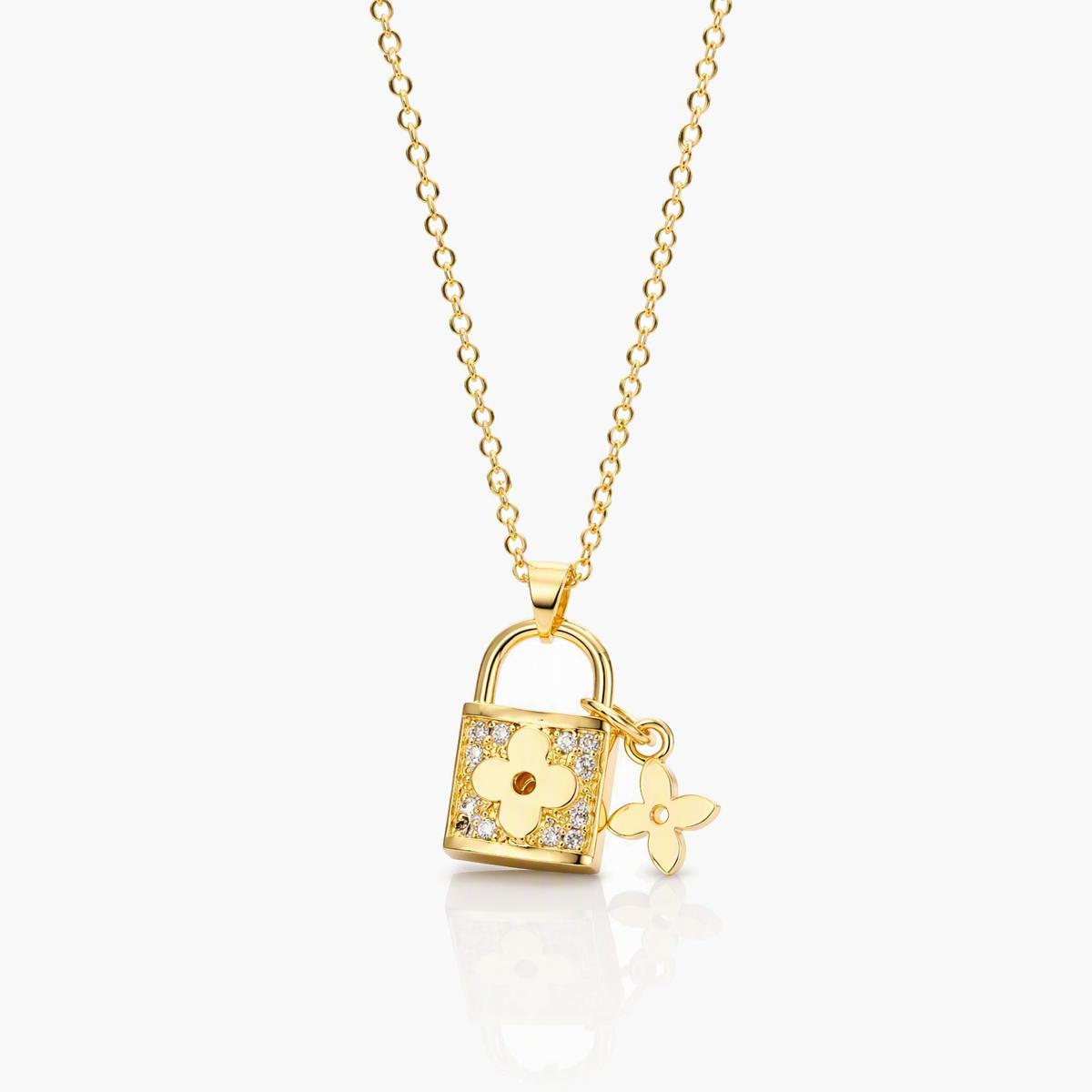 Dainty Lock Flower Pendant Necklace