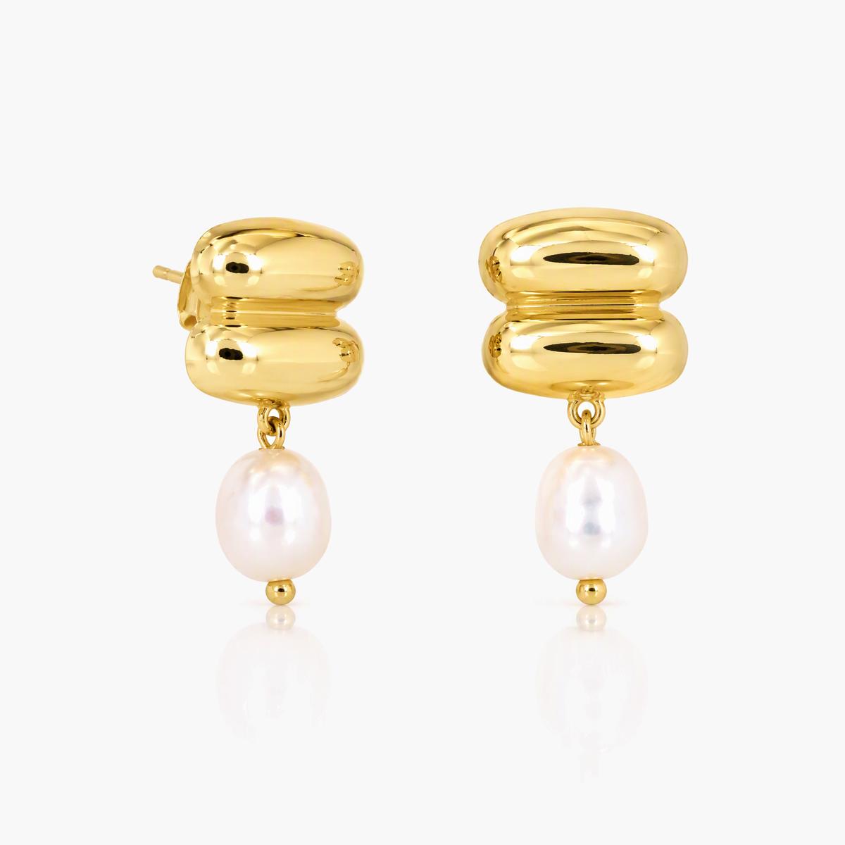 Trendy Double Bean Pearl Drop Earrings