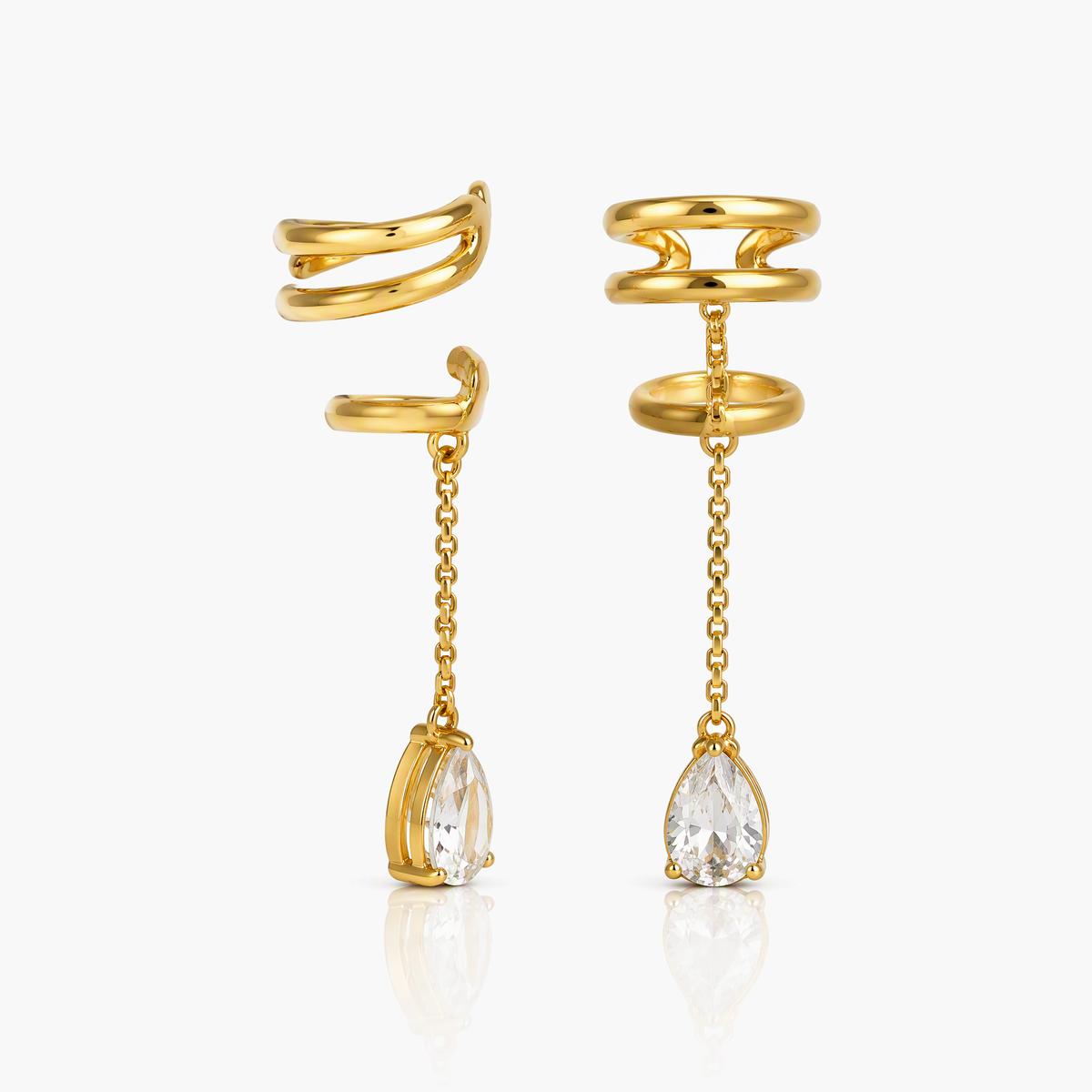 Dainty Pear Drop Chain Cuff Earring