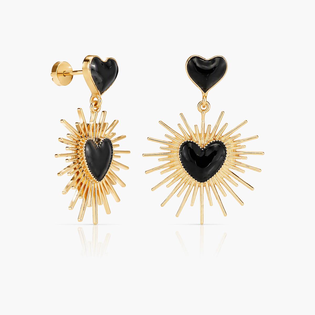 Trendy Heart Sunburst Drop Earrings