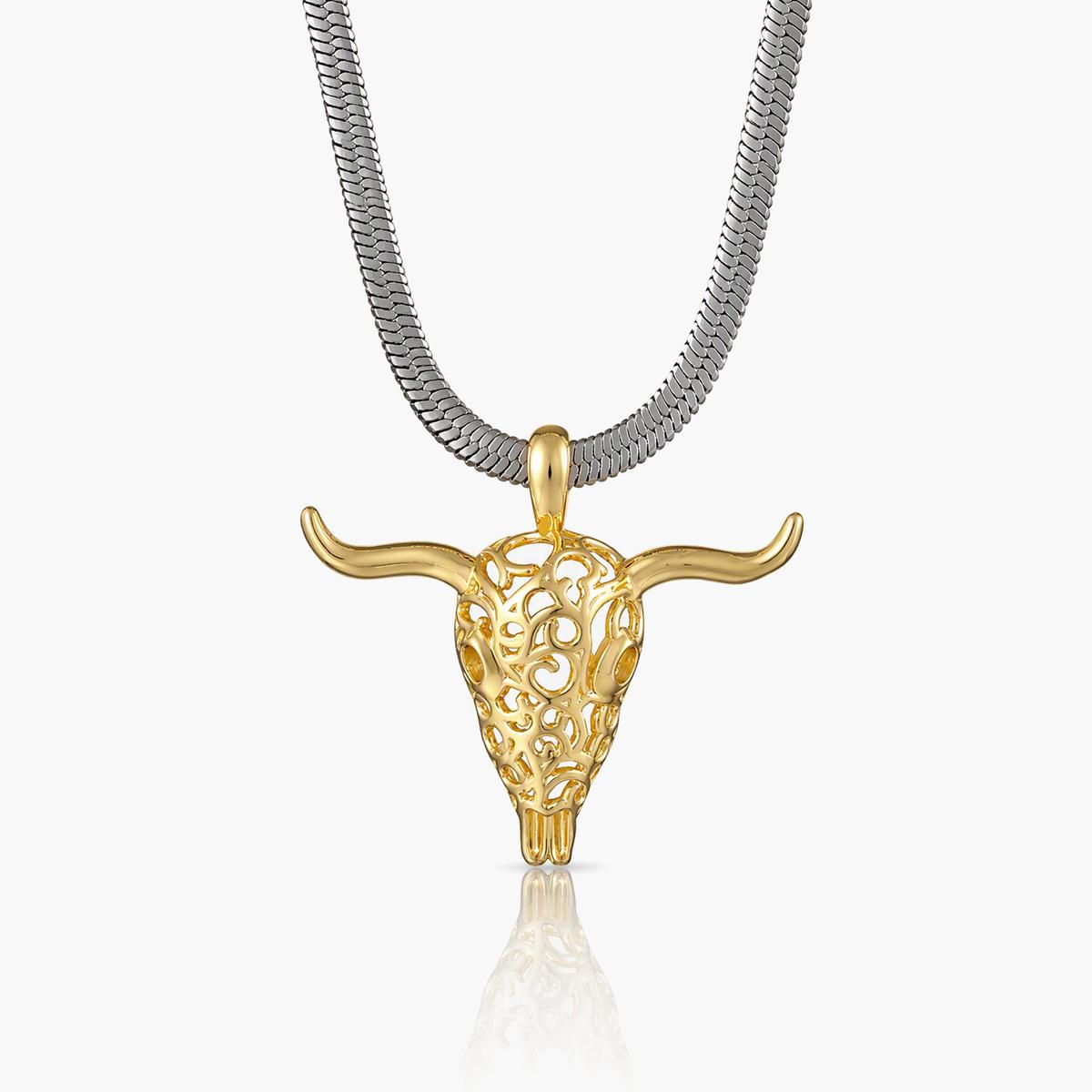 Boho Filigree Bull Head Necklace