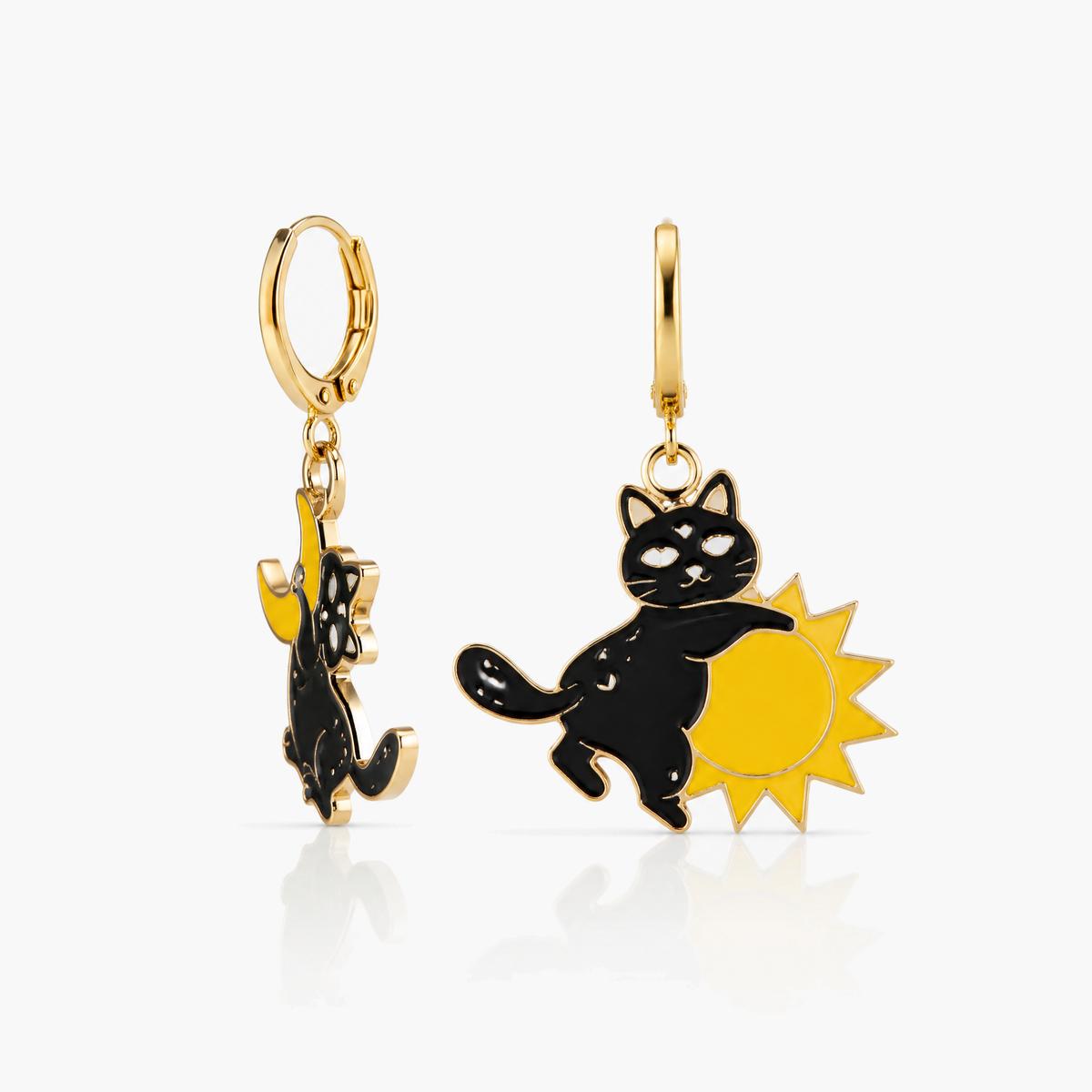 Cute Cat Sun Moon Drop Earrings