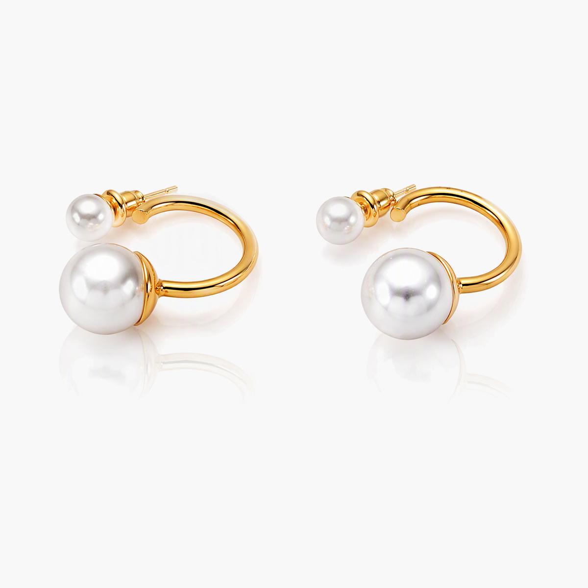 Double Pearl Huggie Earrings