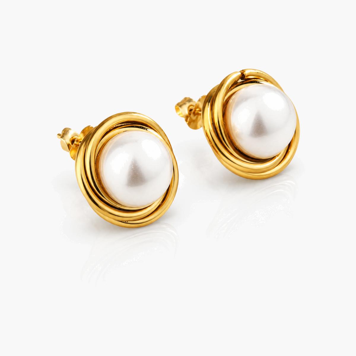Twisted Ring Pearl Stud Earrings