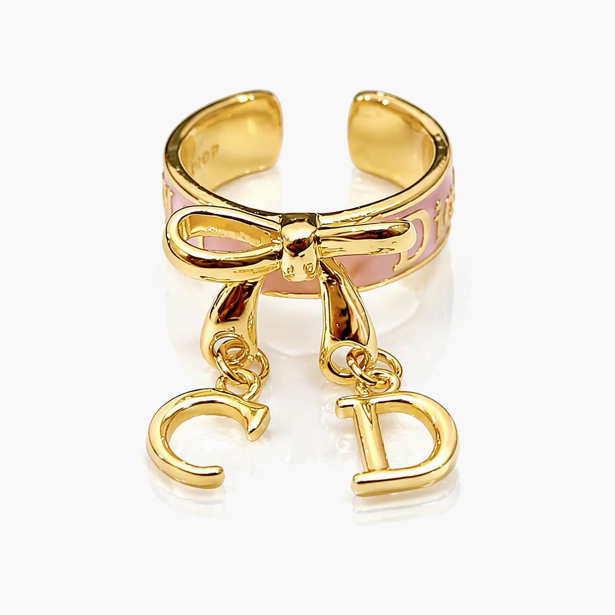 Cute Bow Letter Charm Ring
