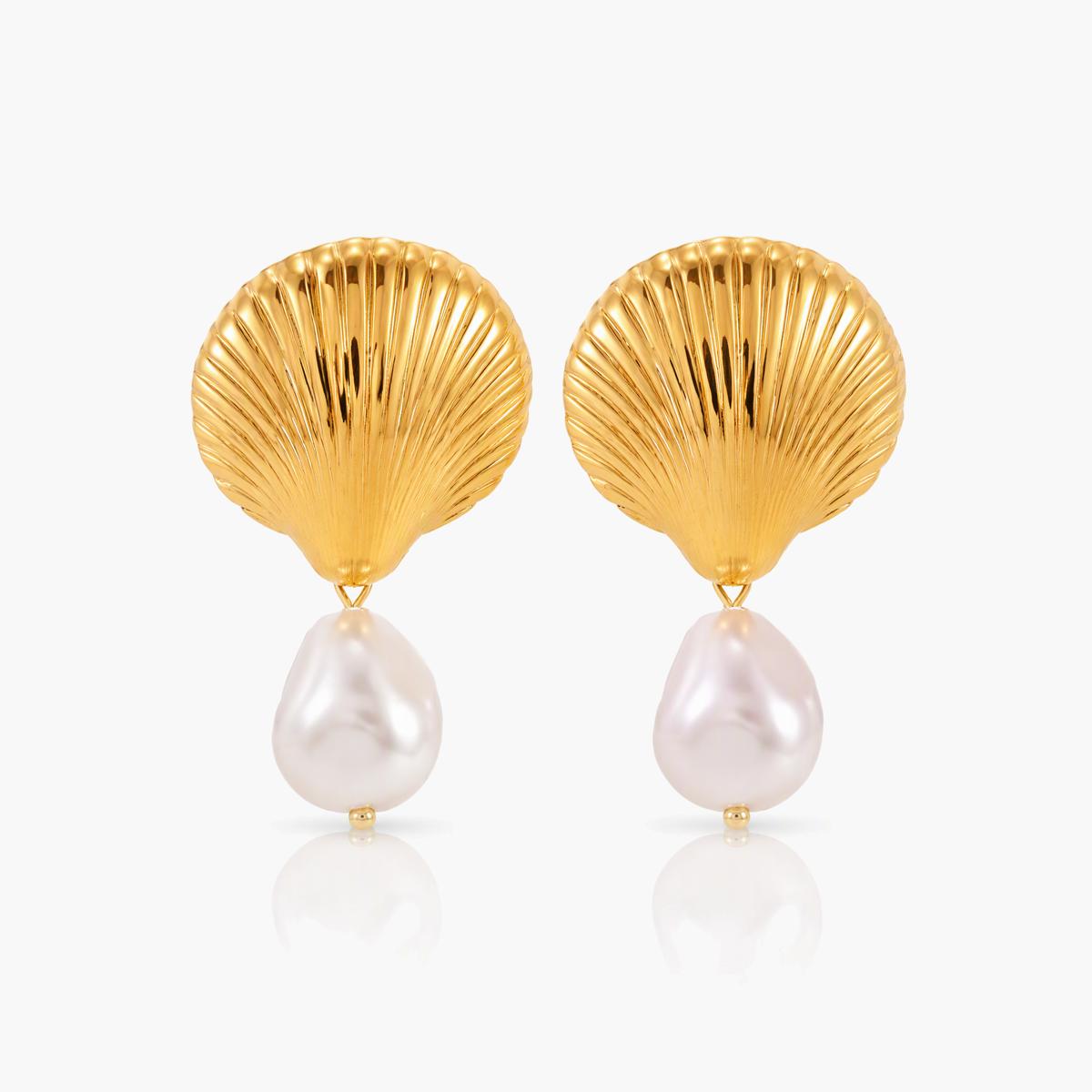 Floral Shell Bow Pearl Earrings