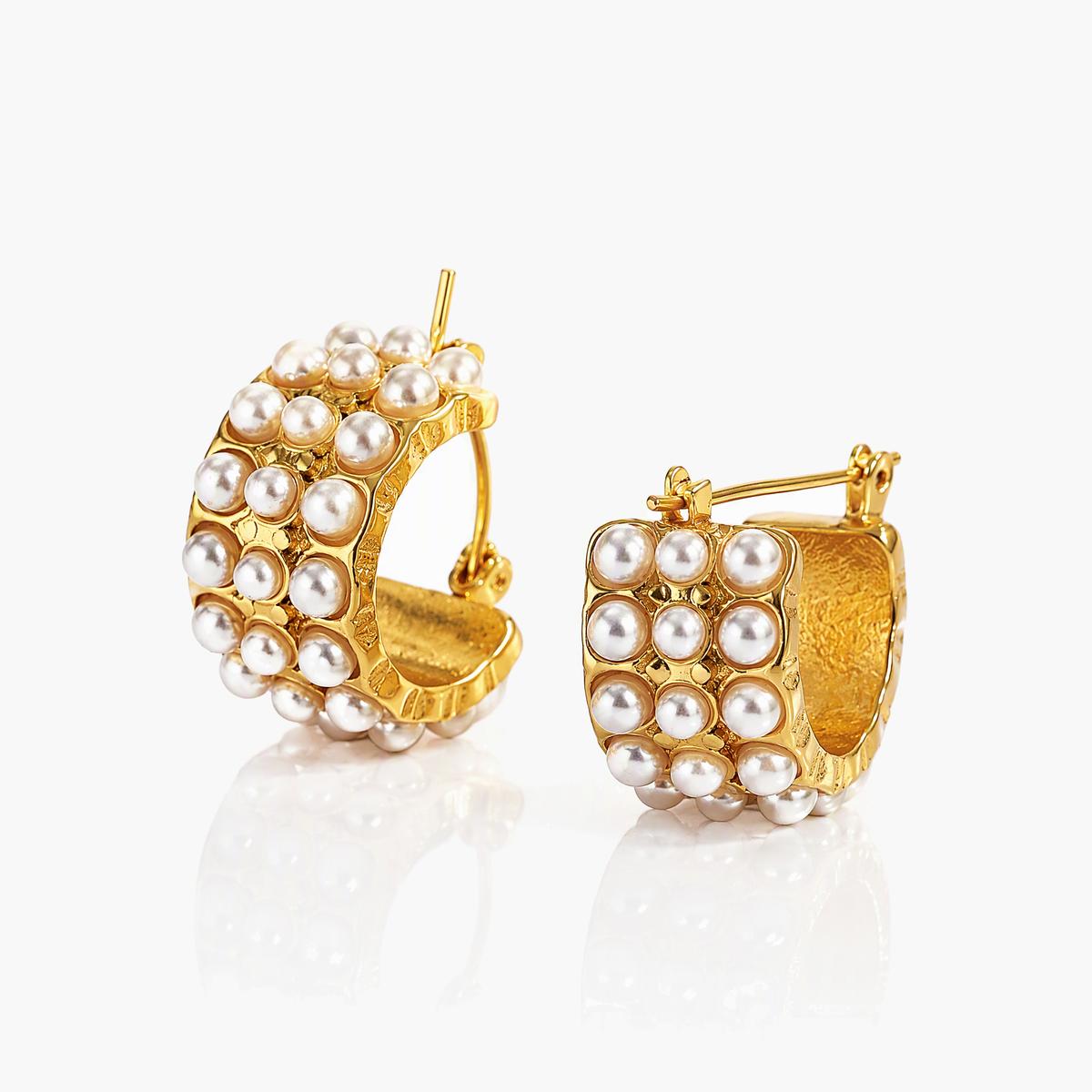 Pearl Paved Open C-Hoop Earrings