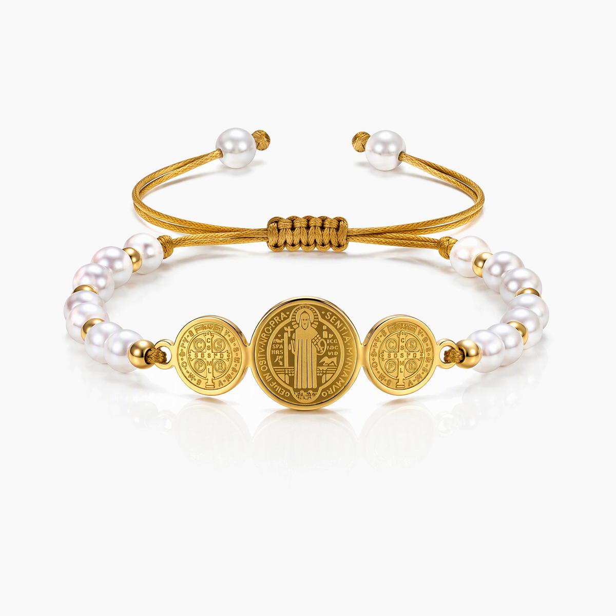 Elegant Saint Medal Pearl Bracelet