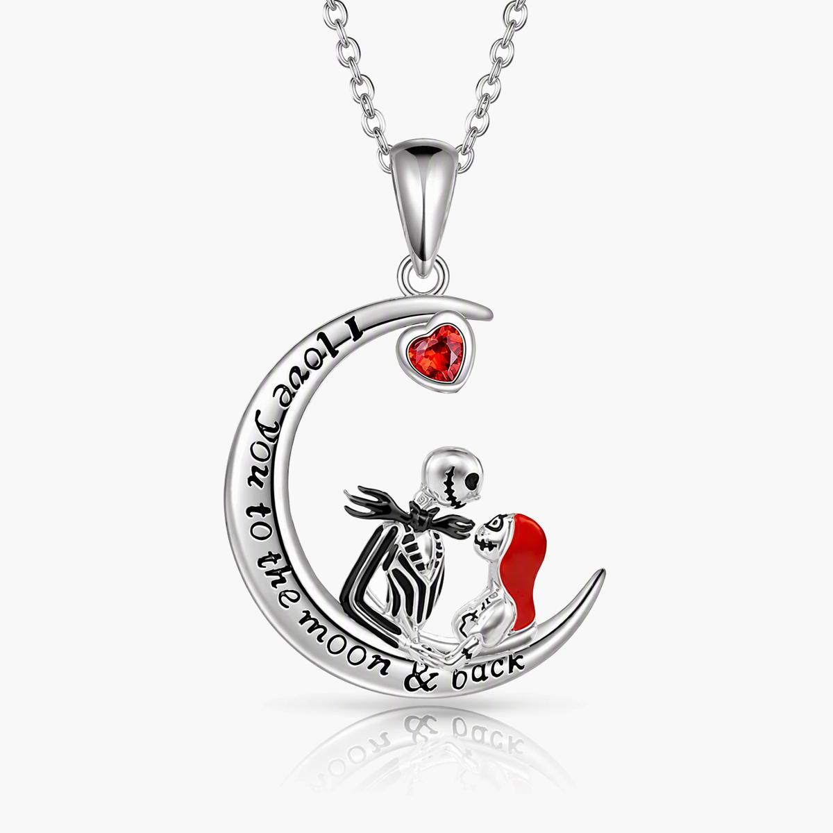 Crescent Moon Skeleton Couple Pendant Necklace