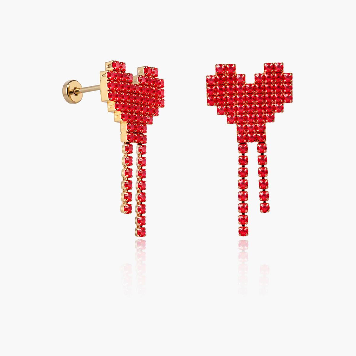 Trendy Pixel Heart Drop Earrings