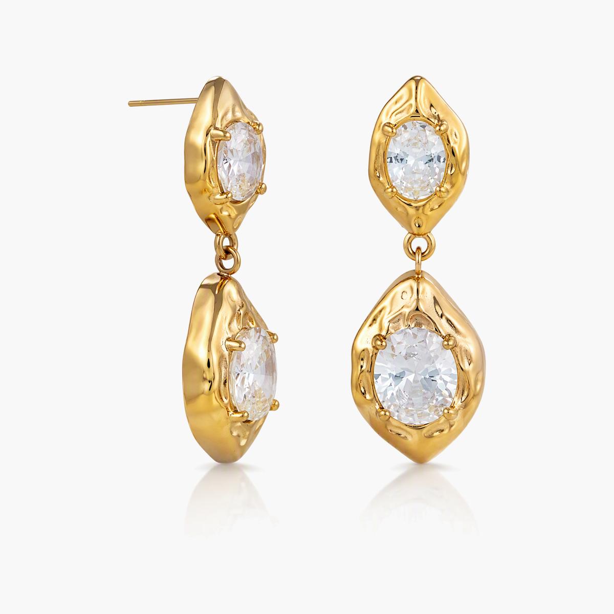 Elegant Double Drop Oval Stone Earrings