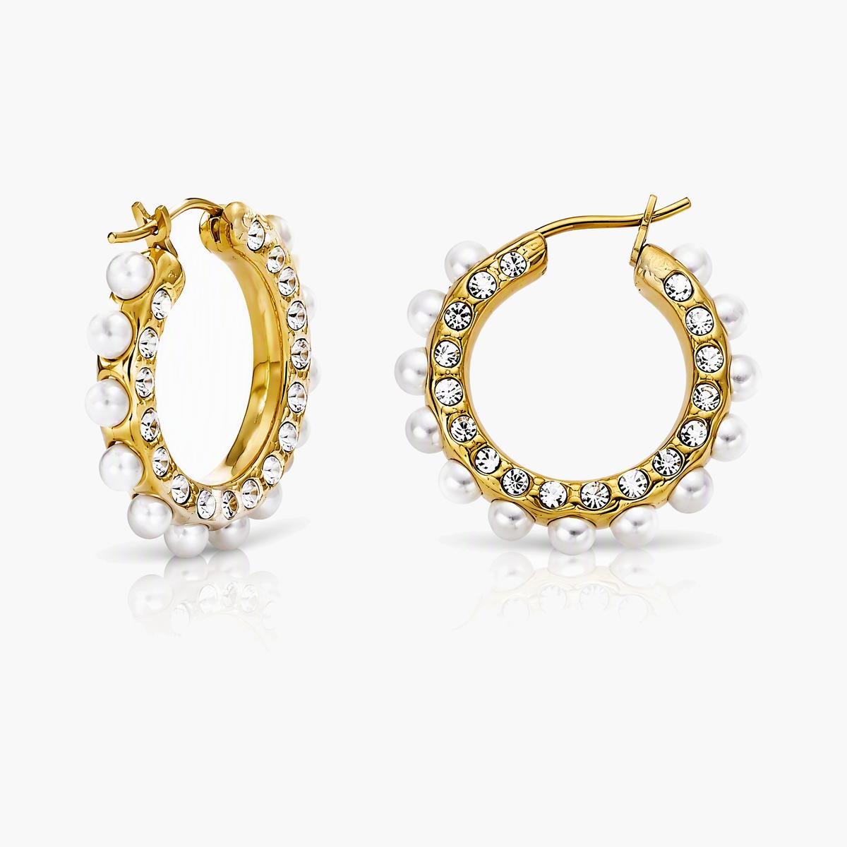 Pearl And Stone Hoop Earrings