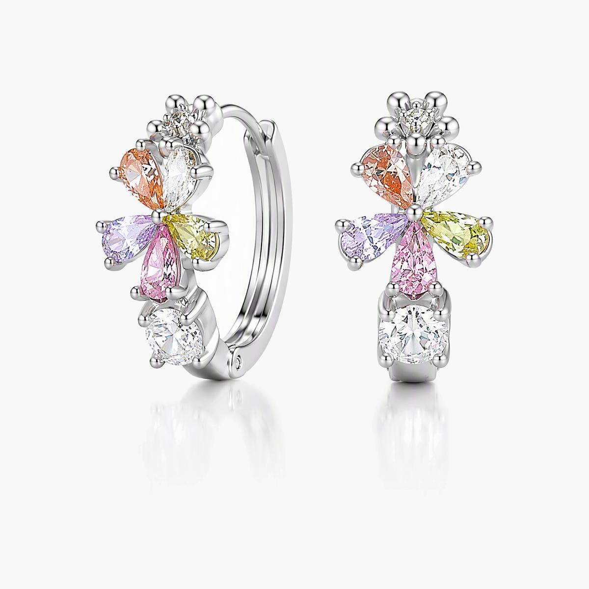 Dainty Flower Charm Hoop Earrings