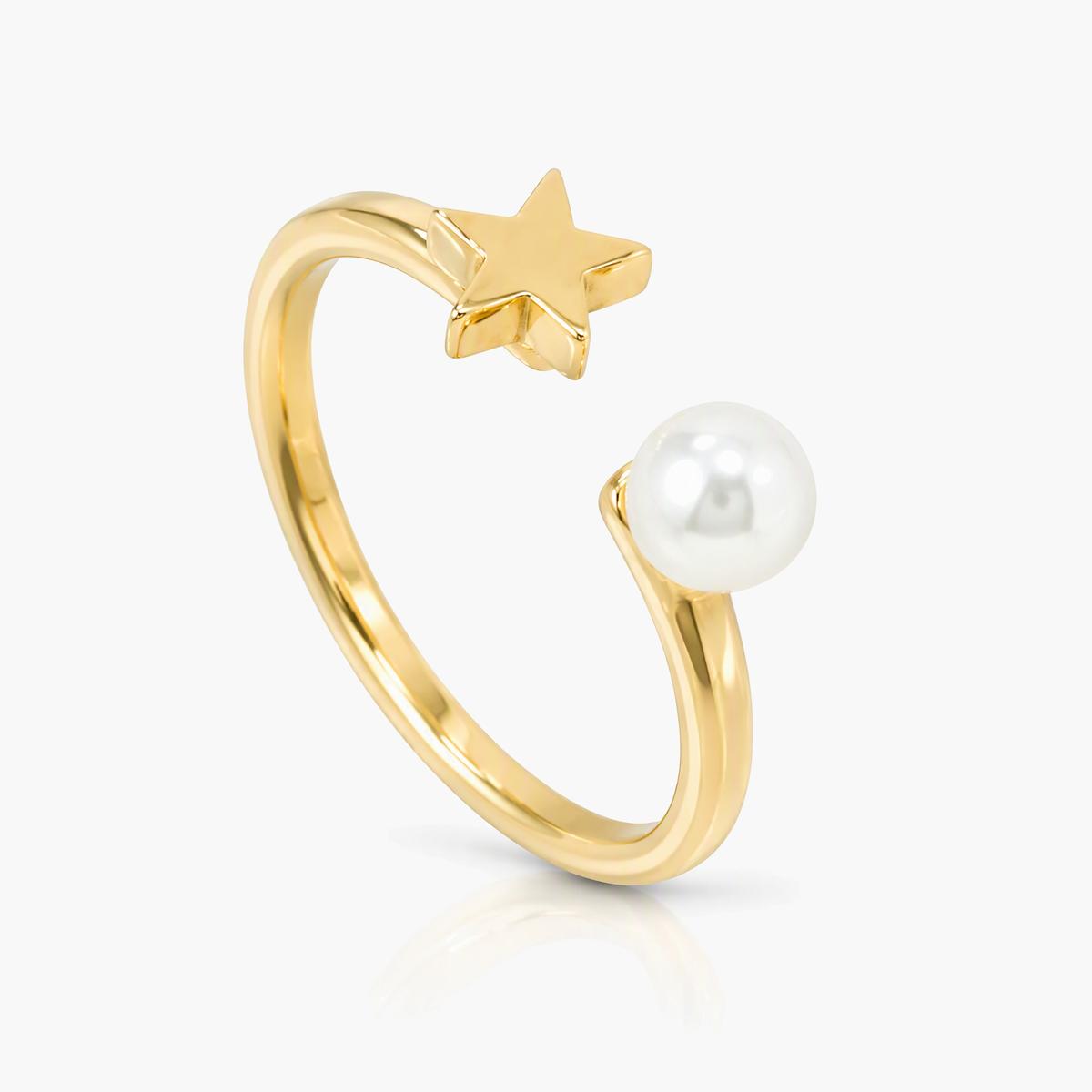 Dainty Heart And Pearl Open Ring