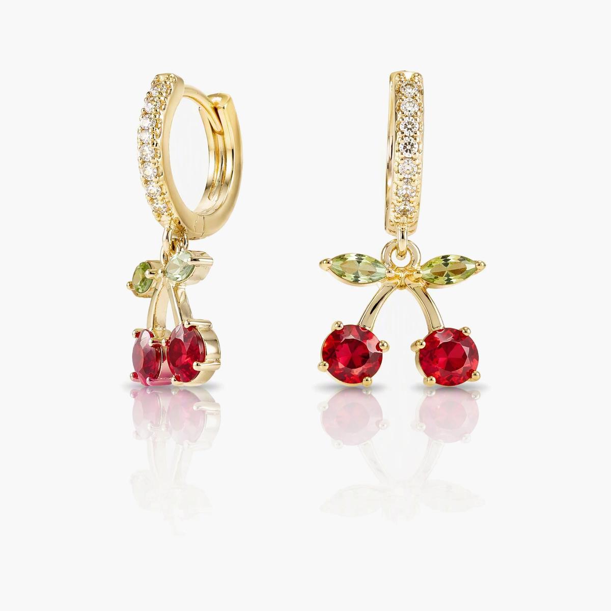 Cute Cherry Charm Huggie Earrings