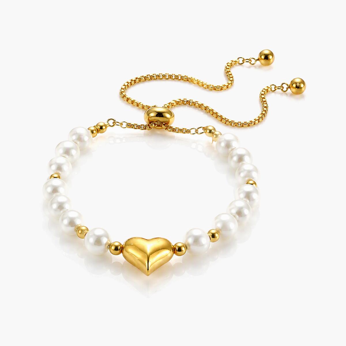 Dainty Pearl Heart Charm Bracelet