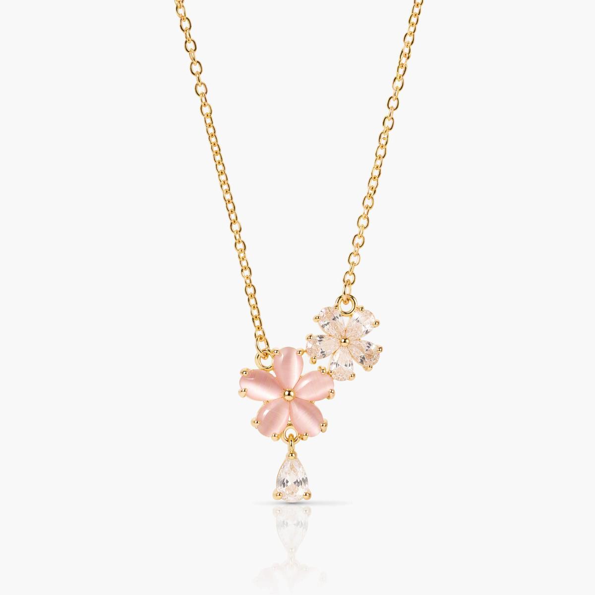Dainty Double Flower Pendant Necklace
