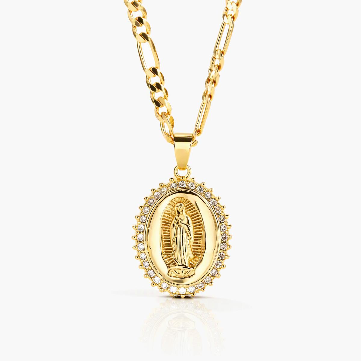 Oval Virgin Mary Pendant Necklace