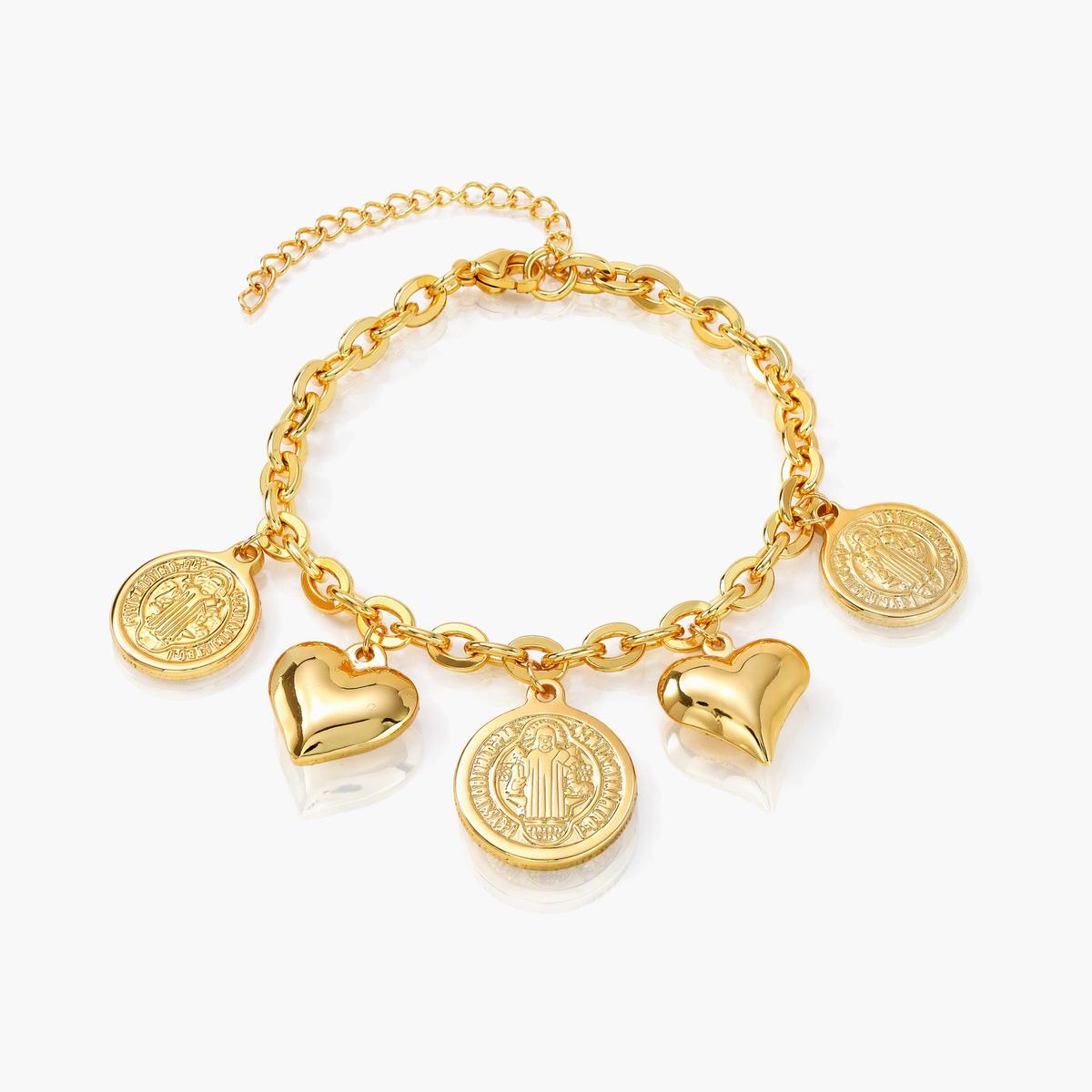 Trendy Heart and Coin Charm Bracelet