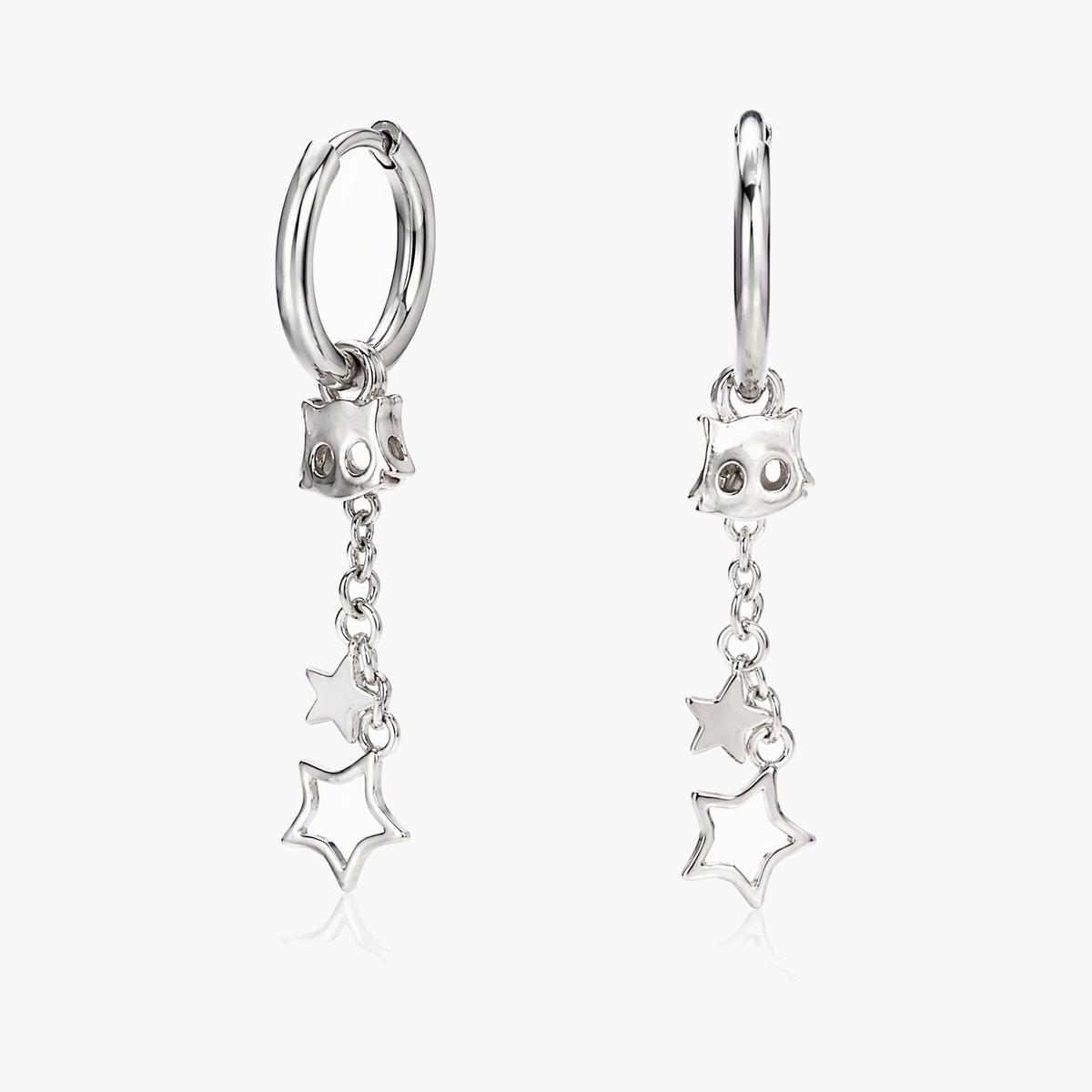Cute Cat Head Star Charm Hoop Earrings