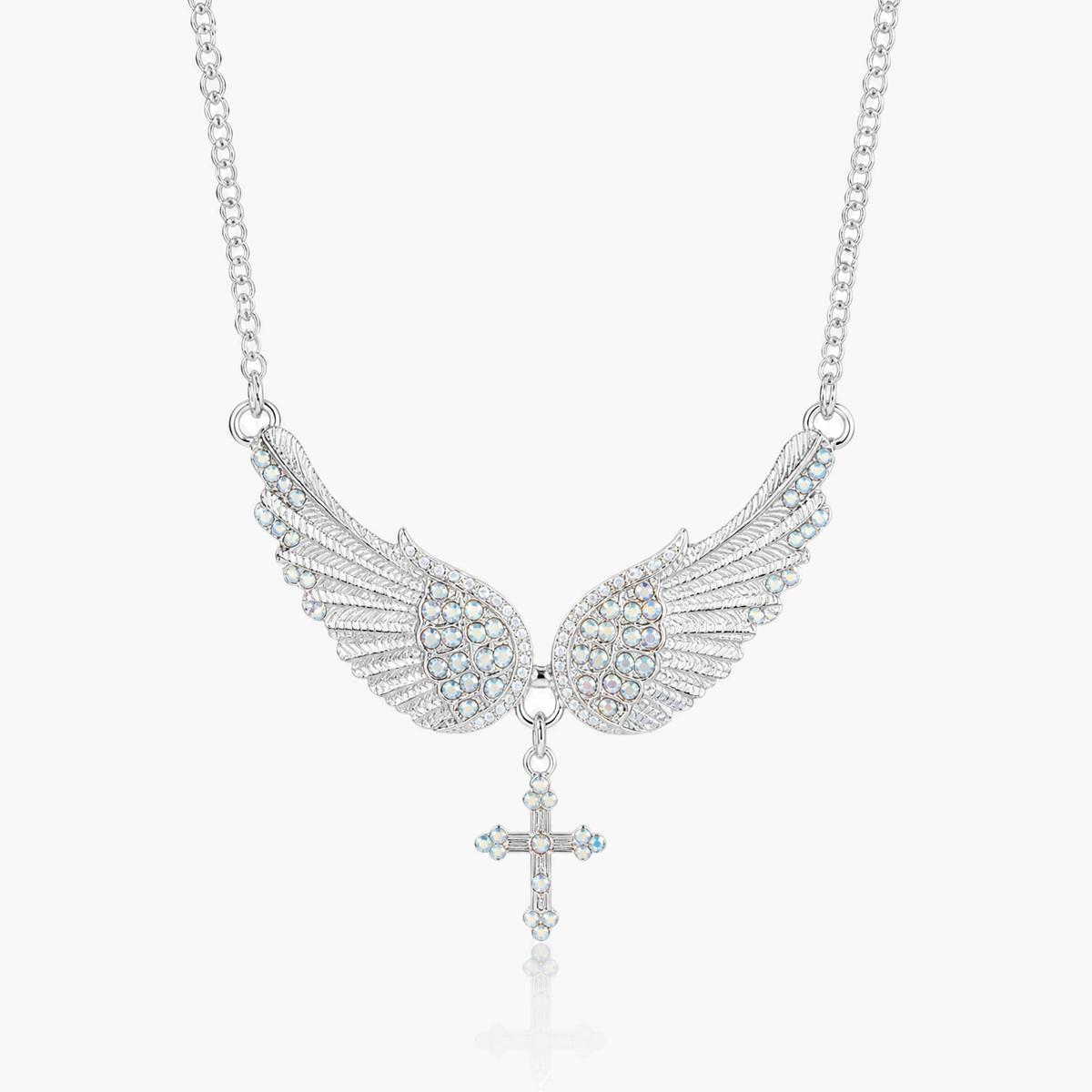 Angel Wing Cross Pendant Necklace