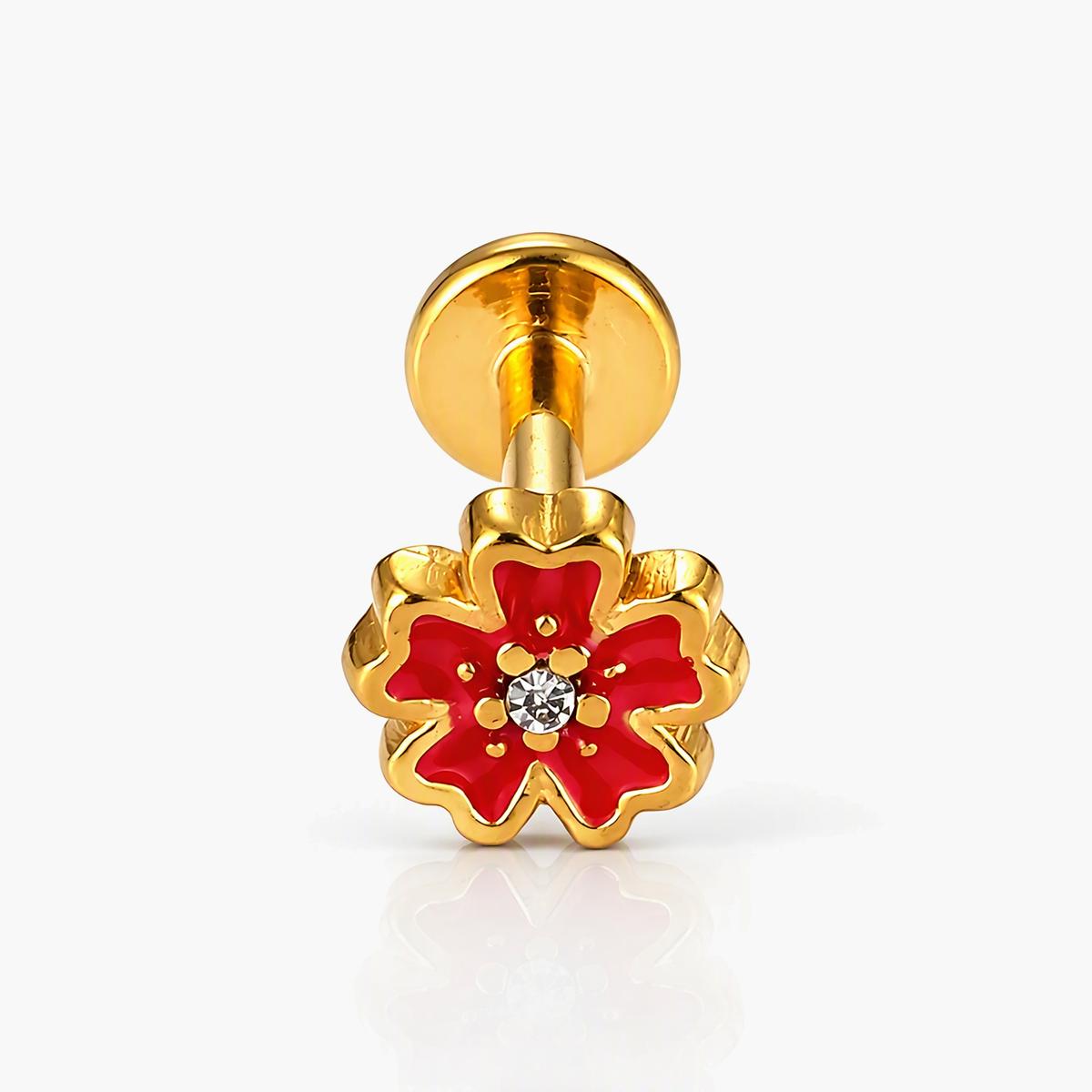 Cute Red Enamel Flower Stud Earrings