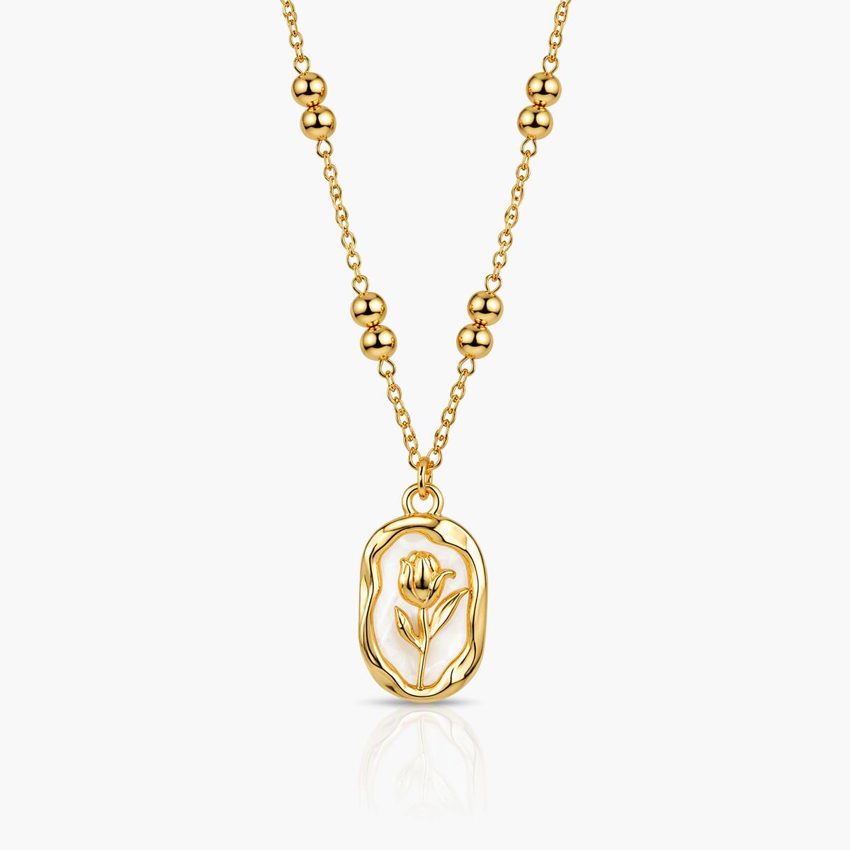 Vintage Floral Oval Pendant Necklace