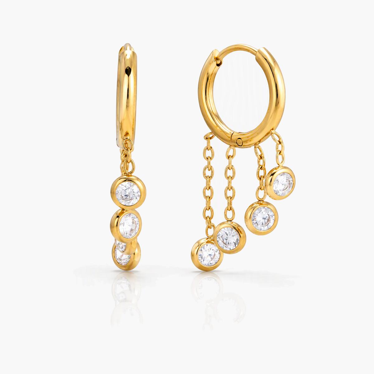 Trendy Triple Drop Chain Hoop Earrings