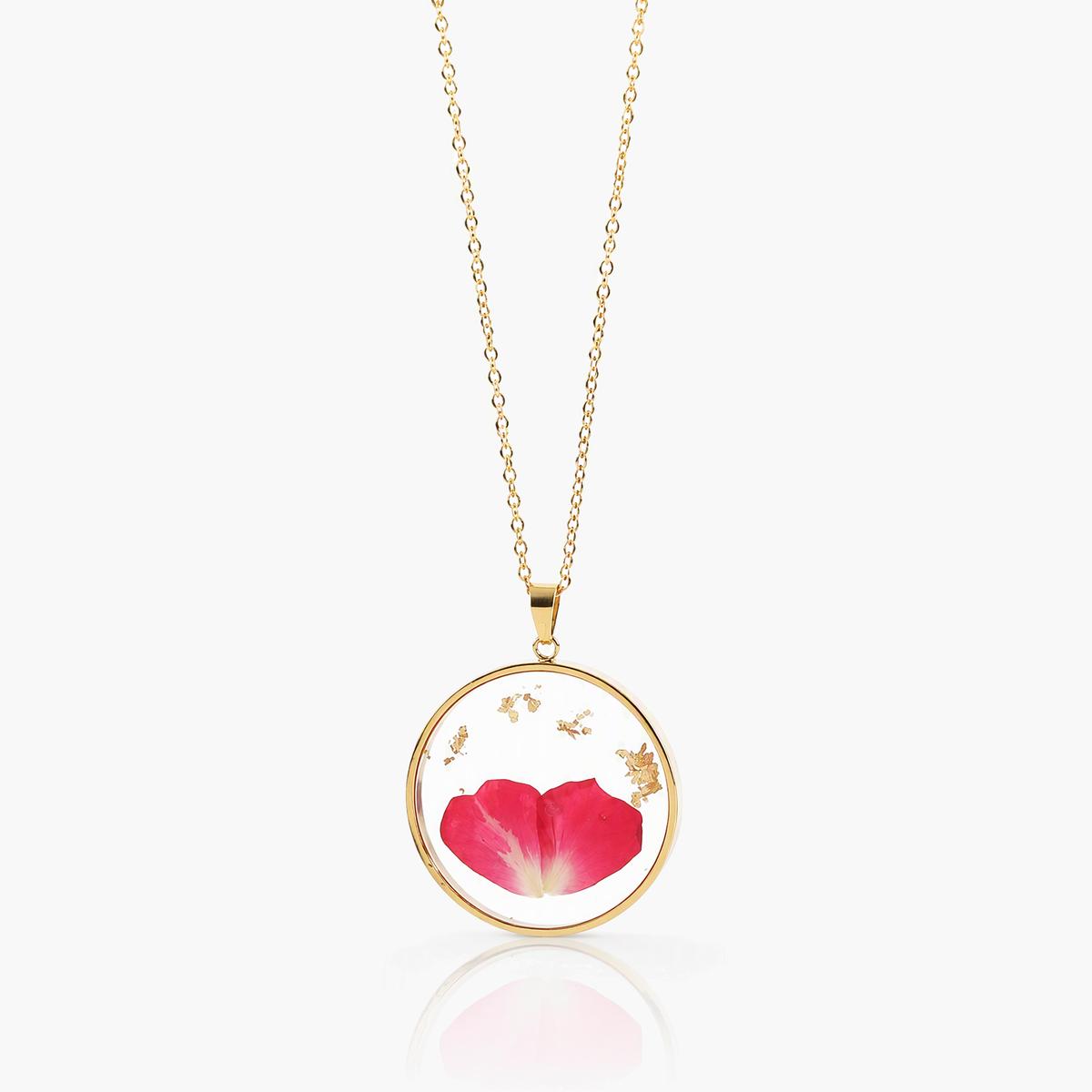 Dried Flower Round Pendant Necklace