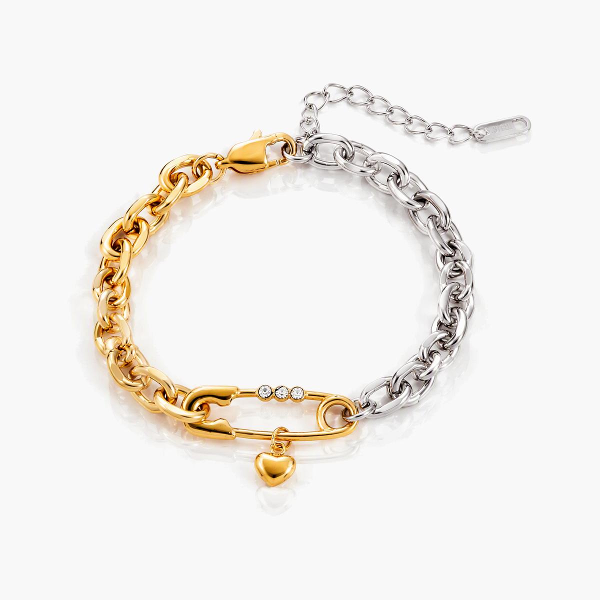 Trendy Safety Pin Heart Charm Bracelet