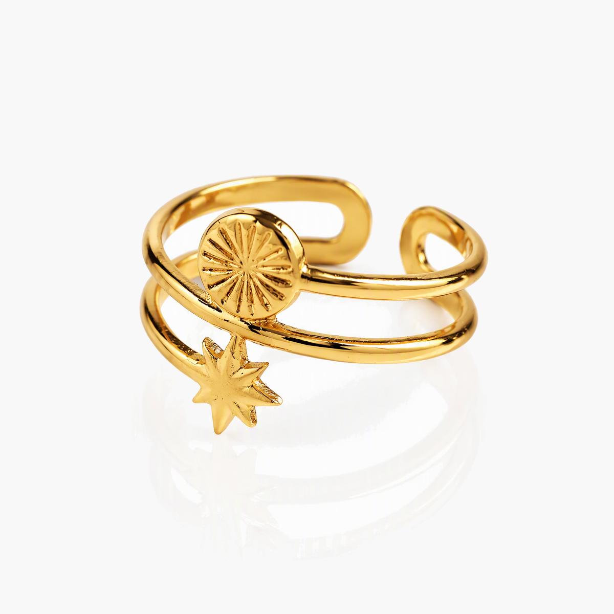 Trendy Star And Moon Open Cuff Ring
