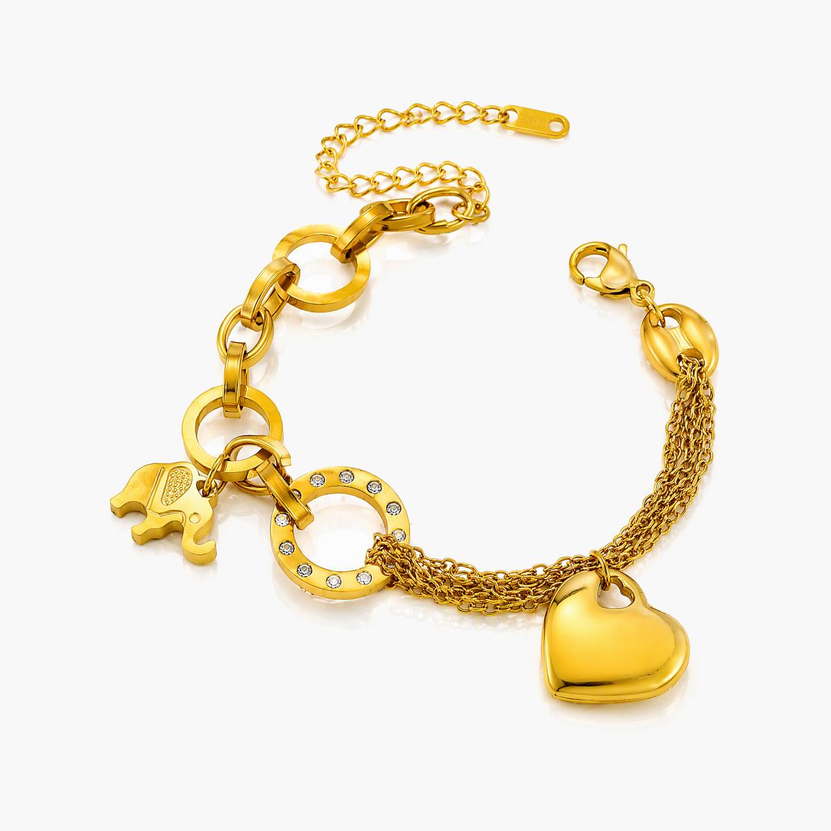 Trendy Heart & Elephant Charm Bracelet