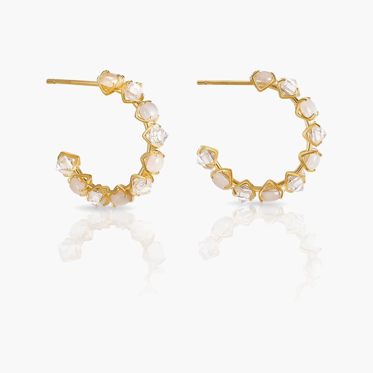 Elegant Stone Cluster Hoop Earrings