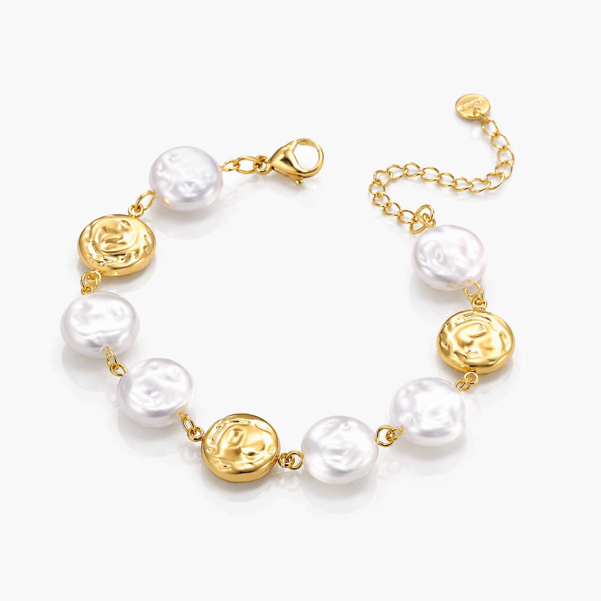 Trendy Pearl And Coin Charm Bracelet