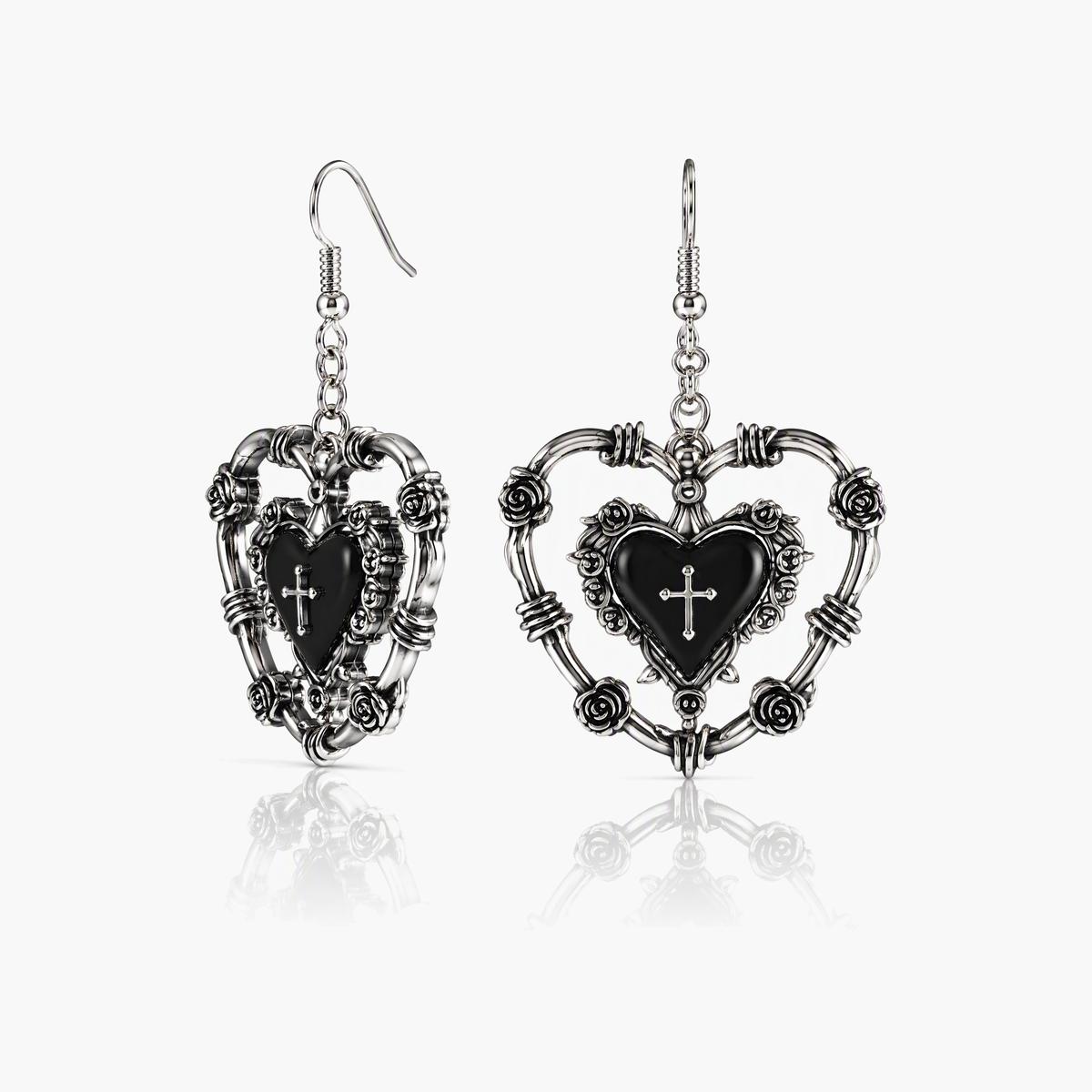 Gothic Sacred Heart Drop Earrings